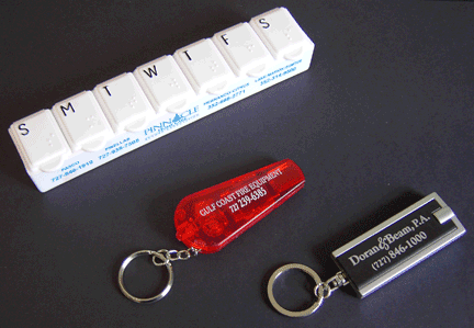 Promotional Pill Boxes, LED Keyholders & Red LED Whistle  Keyholders